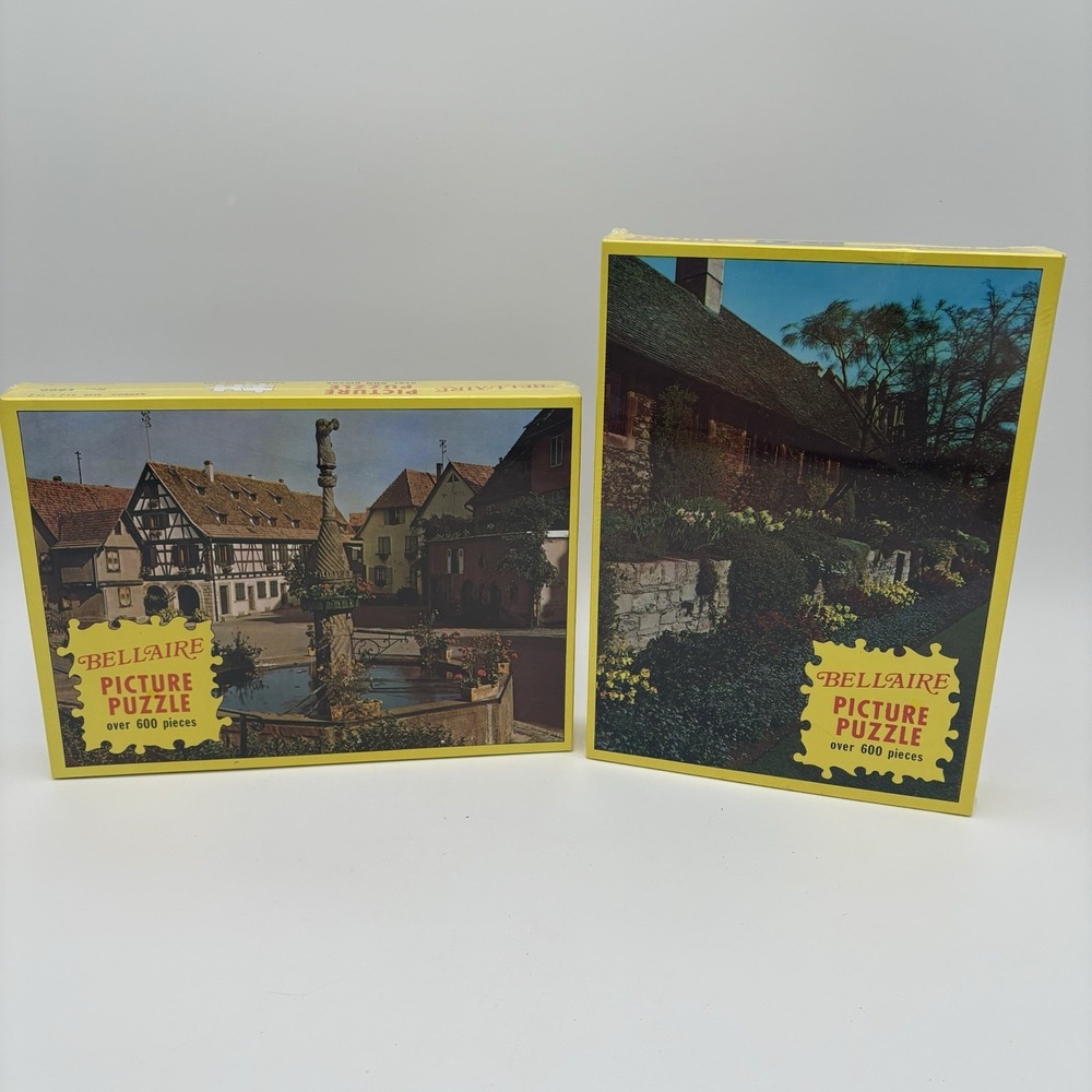 2 Vtg Bellaire Picture Puzzle European Country Home Scenes 600+ Pieces Sealed